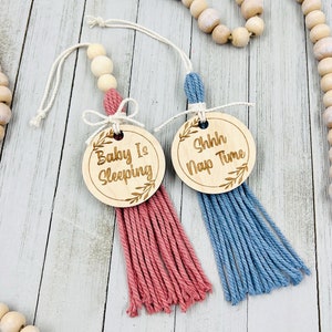 Nursery door knob hanger , baby shower gift , nursery door sign , macramé tassel door charm