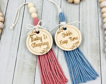 Nursery door knob hanger , baby shower gift , nursery door sign , macramé tassel door charm