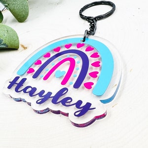Rainbow keychain , customized name keychain , acrylic keychain , backpack, name tag , new driver gift image 3