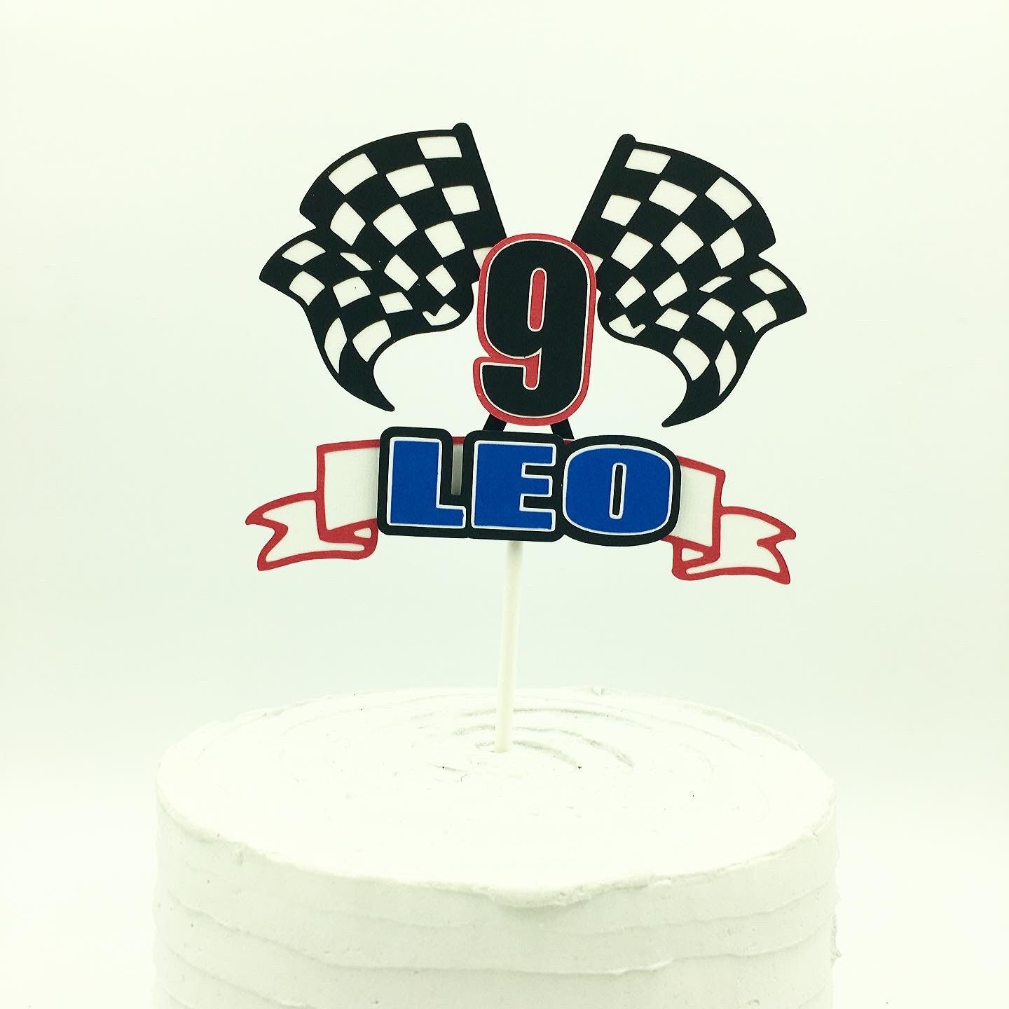 Vintage Race Car Cake Topper - Checkered Flag Birthday Decoration For Racing Theme Party - View #11