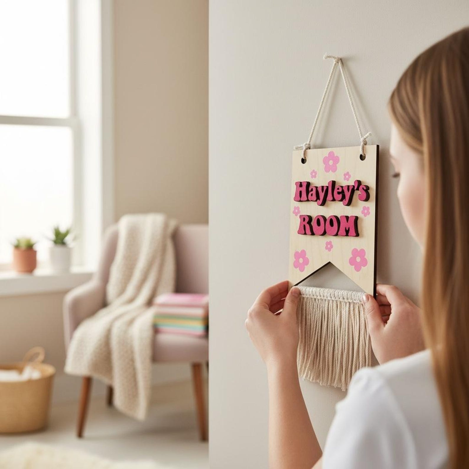 Personalized Kids Room Door Sign - Custom Name Wooden Wall Hanging With ...