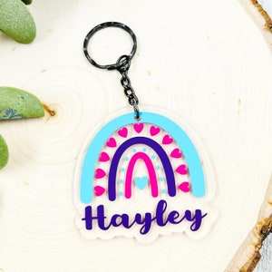 Rainbow keychain , customized name keychain , acrylic keychain , backpack, name tag , new driver gift image 1