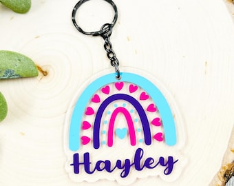 Rainbow keychain , customized name keychain , acrylic keychain , backpack, name tag , new driver gift