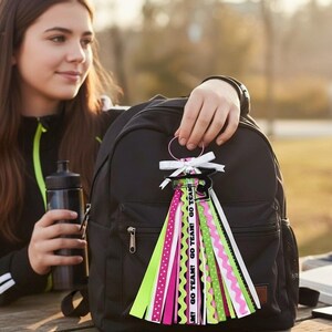 Gymnastics bag tassel, Custom name backpack charm for athletes, Personalized team gifts, sports keychain accessory, meet favor image 17