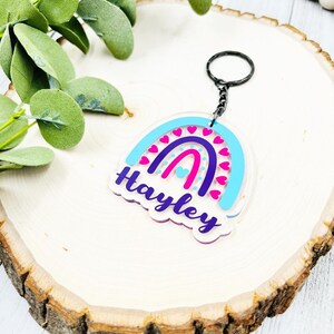 Rainbow keychain , customized name keychain , acrylic keychain , backpack, name tag , new driver gift image 4