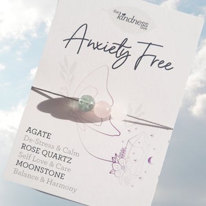 Anxiety-Free Crystal Bracelet with Agate, Rose Quartz, Moonstone - Stress Relief, Self-Love, Harmony - Handmade Healing Jewellery
