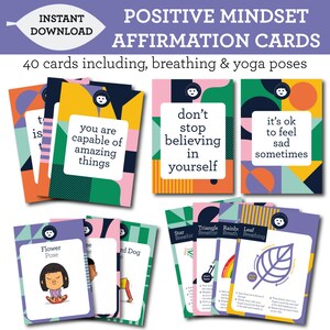 40 Tarjetas de afirmación, posturas de yoga, ejercicios de respiración - Bienestar emocional y aumento de la confianza -Descarga digital - Imprimible
