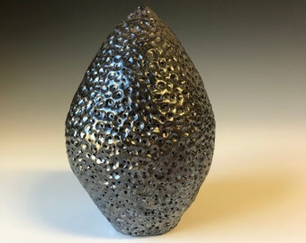 Sale - Ceramic Raku Carved Pod - 6 1/2H x 4W