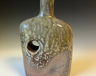 Sale - Ceramic hole vase, salt clay - 9H x 5 3/4W