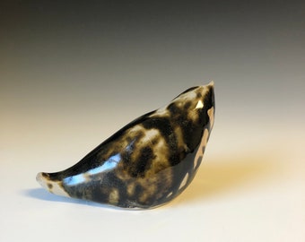 Sale - Ceramic bird temoku glaze wood fired - 6W x 3H