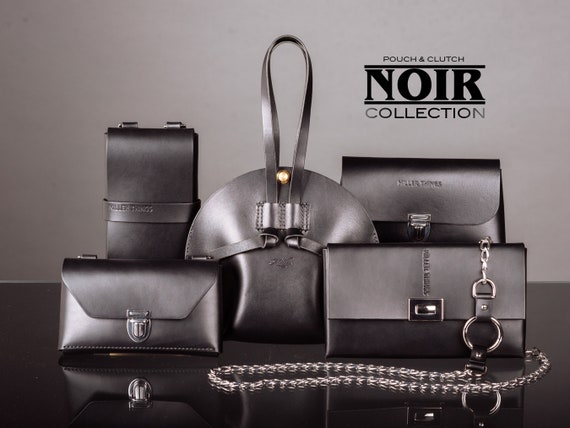 Rechteckige Clutch in Schwarz, Abendtasche, Handtasche, Leder