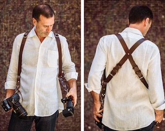 Dual Camera Strap, Leather Camera Harness, Multi Camera Strap, Personalized