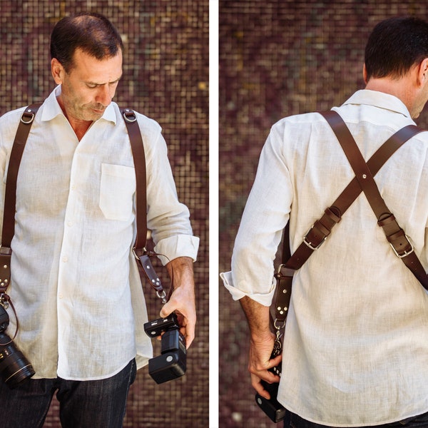 Dual Camera Strap, Leather Camera Harness, Multi Camera Strap, Personalized