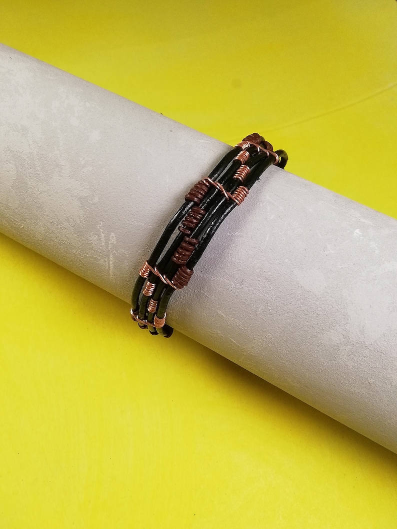 Men/'s Black leather bracelet Gift for men Bracelet for Men Men/'s brown leather bracelet Copper leather bracelet