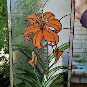 Gebrandschilderd glaspaneel Orange Day-lily Lily Suncatcher