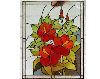 Hibiscus Flower Stained Glass Panel Suncatcher Home decor