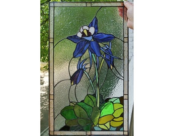 Aquilegia Columbine Colorado Flower Stained Glass panel Window Hanging