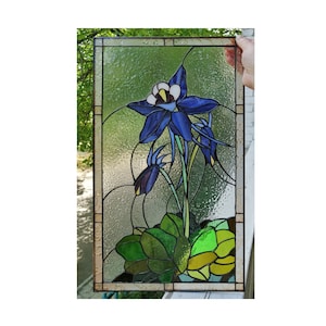 Aquilegia Columbine Colorado Flower Stained Glass panel Window Hanging