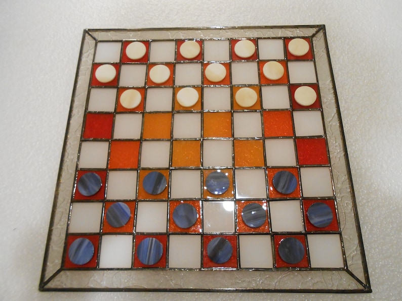 Handmade Checkers or Chess Stained Glass Board With Glass Etsy