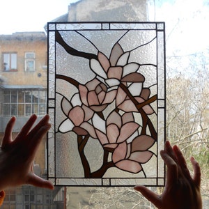 Magnolien Blumen Glasmalerei Suncatcher Fensterschmuck