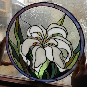 Lily Flower Day-Lily Stained Glass Panel Suncatcher Window Hanging