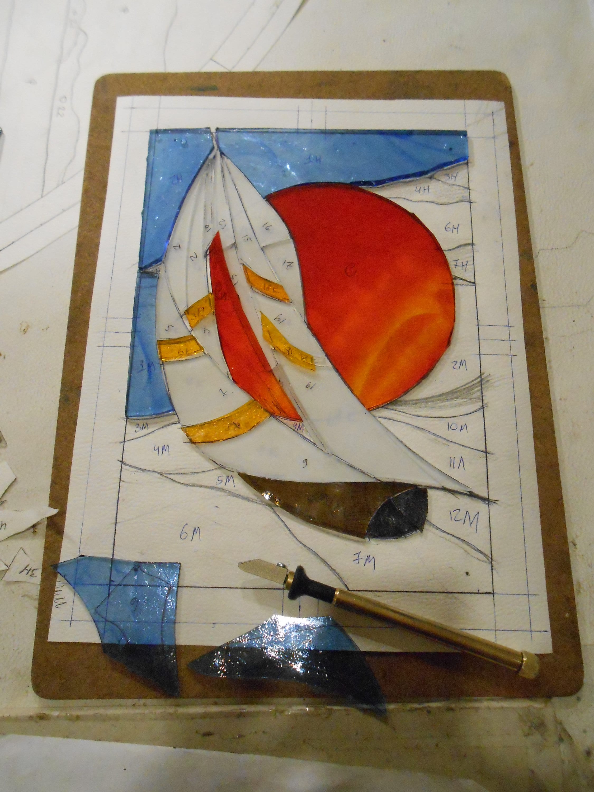Sailboat Ship Stained Glass Panel Suncatcher Etsy