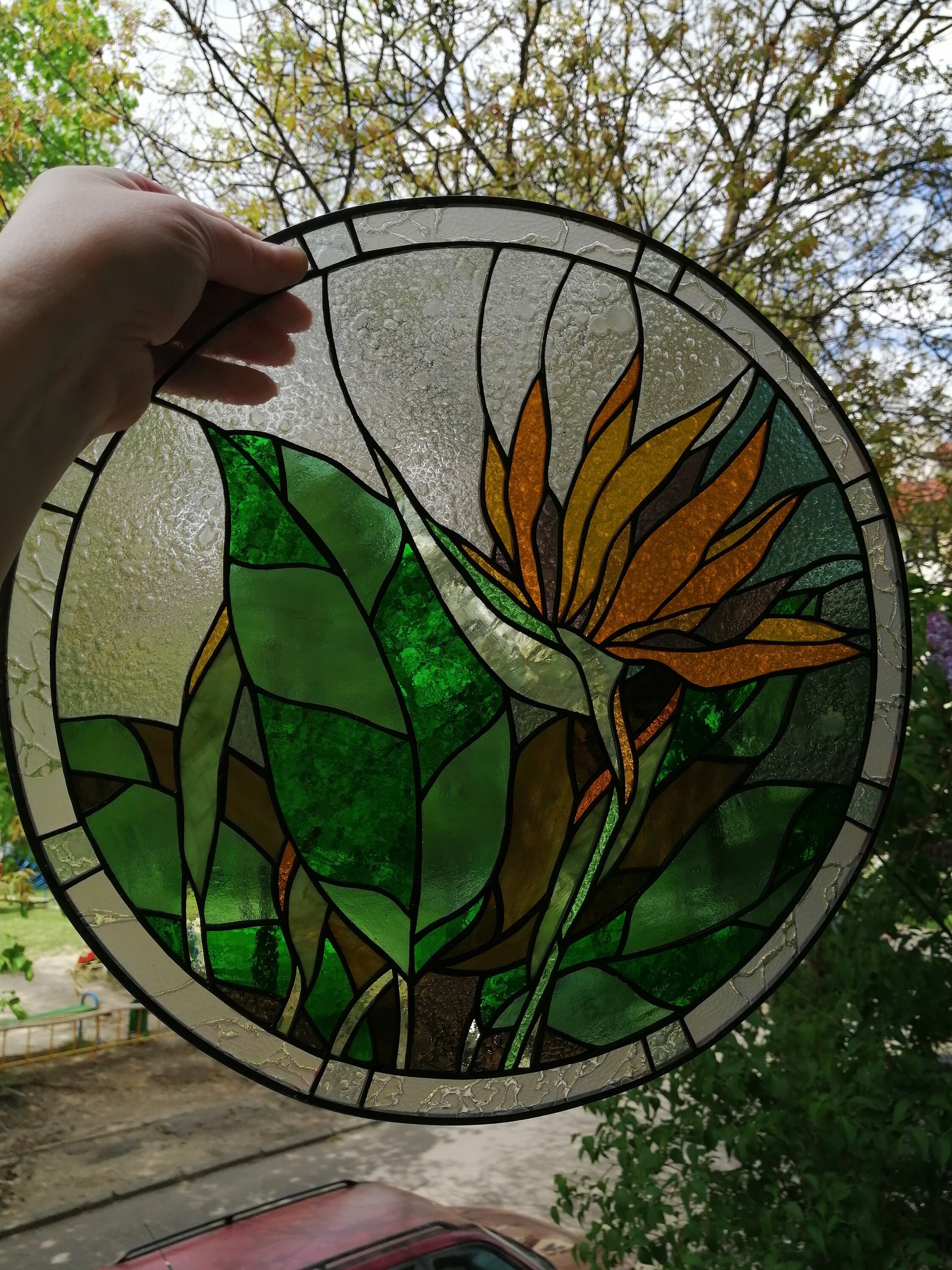 Bird of Paradise Flower Strelizia Stained Glass Panel Suncatcher Window ...
