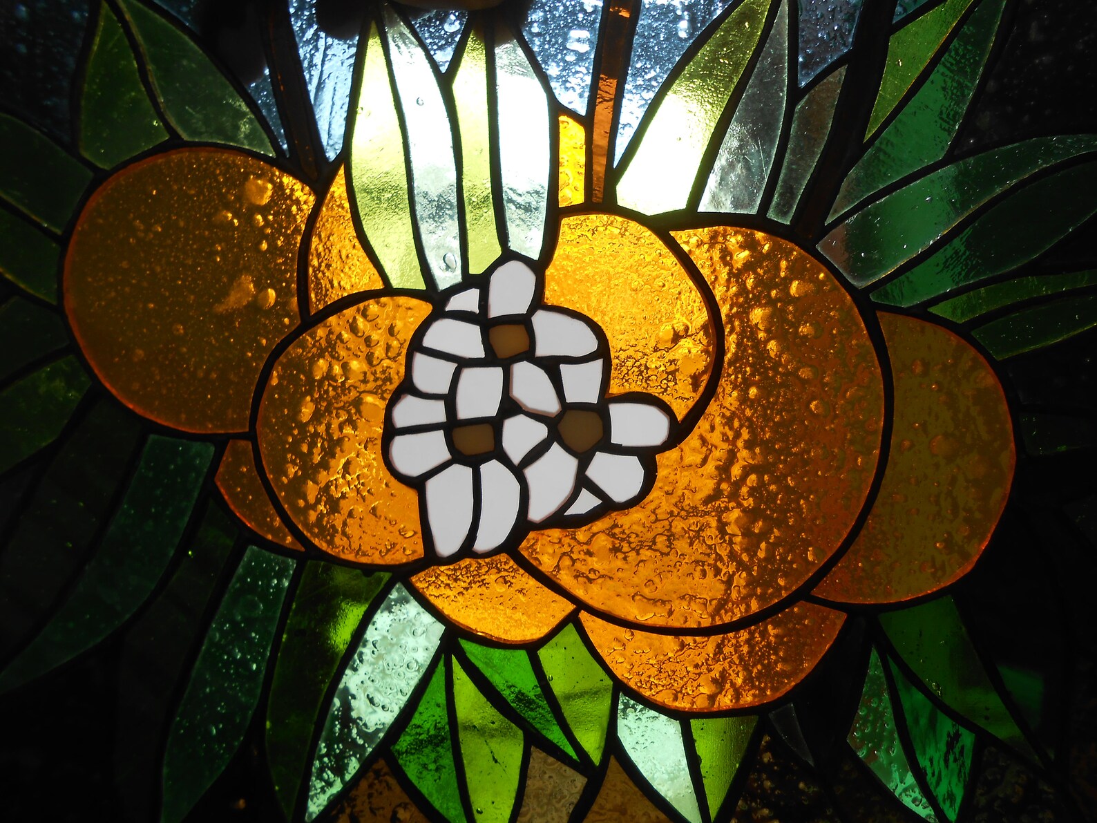 Orange Fruit Blossom Flower Stained Glass Panel Suncatcher Etsy