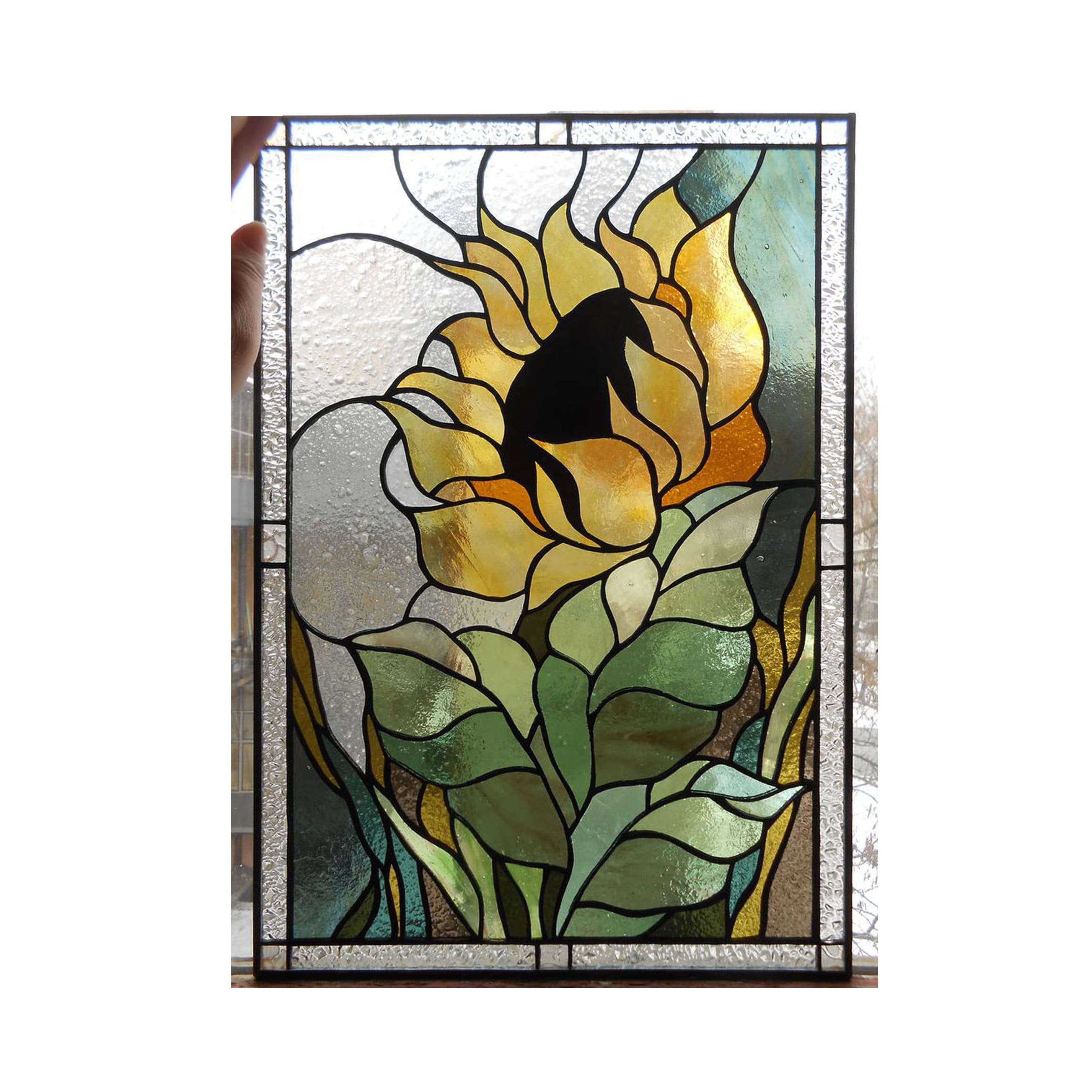 Sunflower Stained Glass Panel Suncatcher Etsy