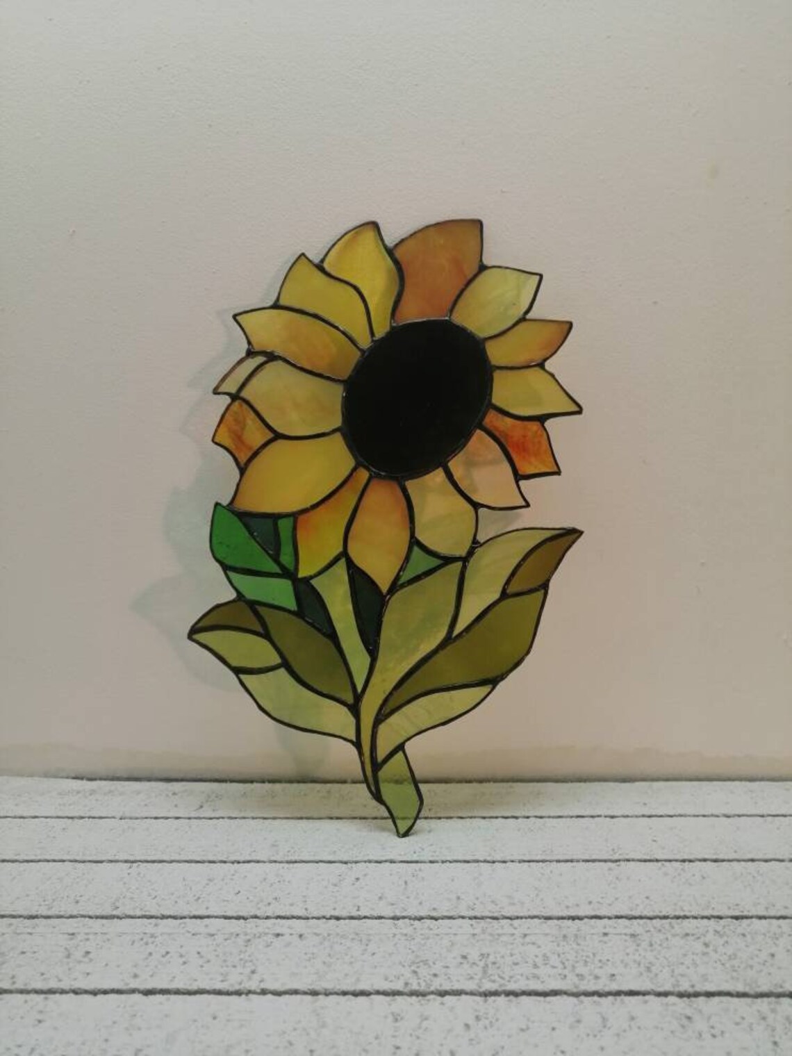 Sunflower Stained Glass Window Hanging Panel Suncatcher Home Etsy