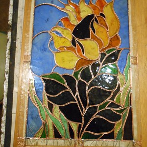 Sunflower Stained Glass Panel Window Hanging Floral Decor in Tiffany Glass Art Technique image 9