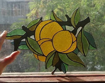Orange Fruit Stained Glass Window Hanging Kitchen Home Decor Suncatcher