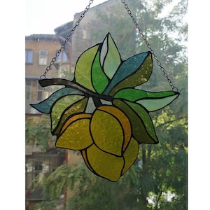 Lemon Fruit Stained Glass Kitchen Home Decor Window Hanging Suncatcher
