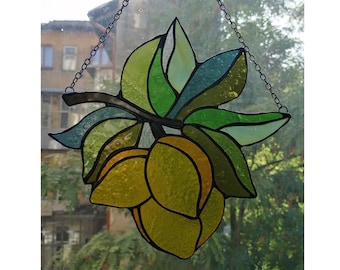 Lemon Fruit Stained Glass Kitchen Home Decor Window Hanging Suncatcher