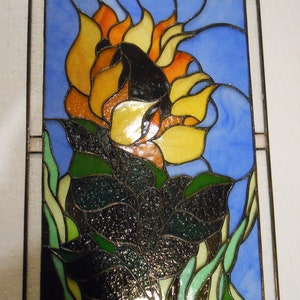 Sunflower Stained Glass Panel Window Hanging Floral Decor in Tiffany Glass Art Technique image 5