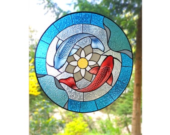 Koi Carp Fish Stained Glass Window Hanging Home Decor Suncatcher