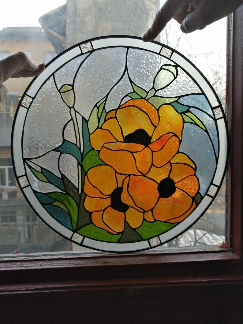 California Poppies Stained Glass Panel Suncatcher Etsy