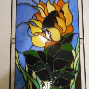 Sunflower Stained Glass Panel Window Hanging Floral Decor in Tiffany Glass Art Technique image 4
