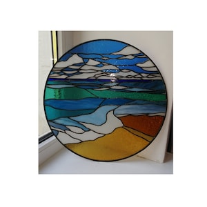 Seaside Ocean Beach Landscape Stained Glass Panel Suncatcher