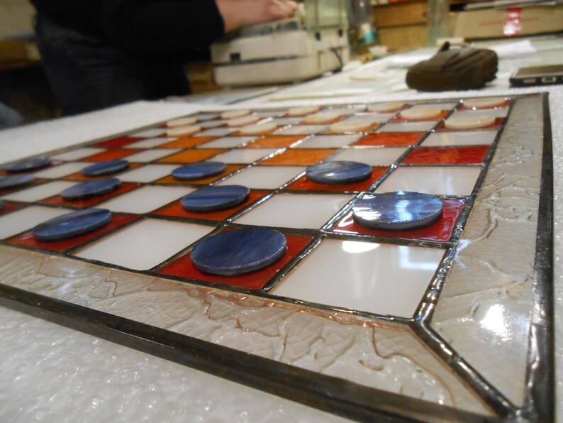 Handmade Checkers or Chess Stained Glass Board With Glass Etsy