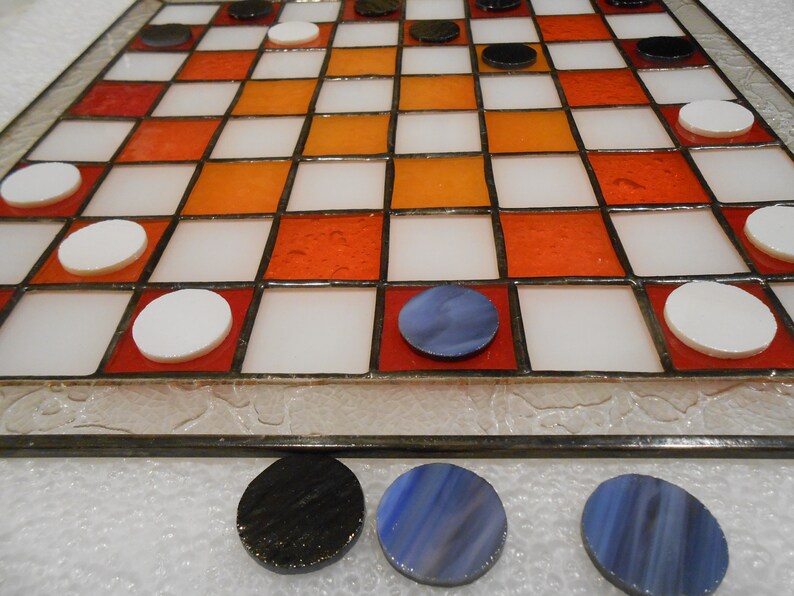 Handmade Checkers or Chess Stained Glass Board With Glass Etsy