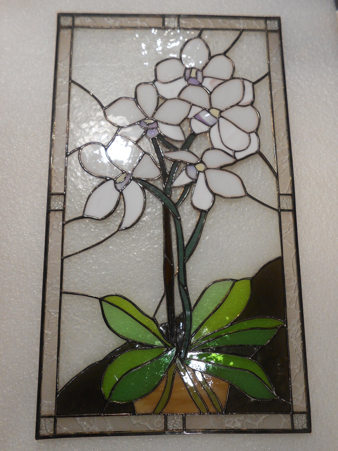 White Orchid Flower Stained Glass Panel Suncatcher Etsy