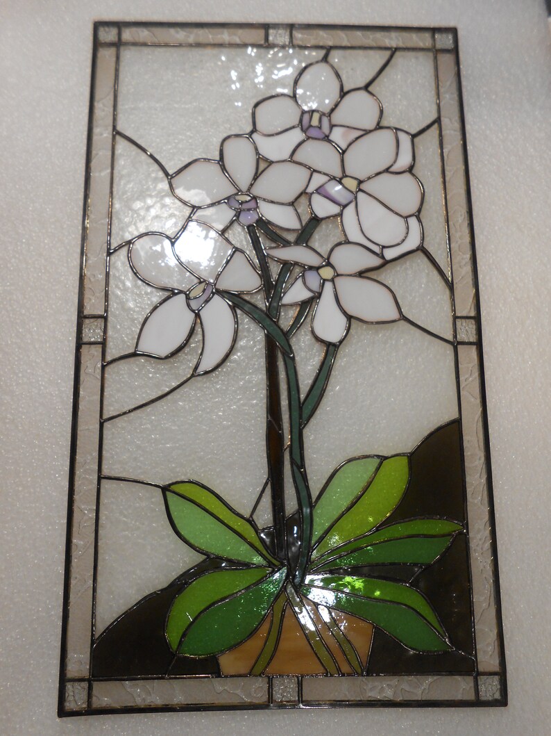 White Orchid Flower Stained Glass Panel Suncatcher Etsy