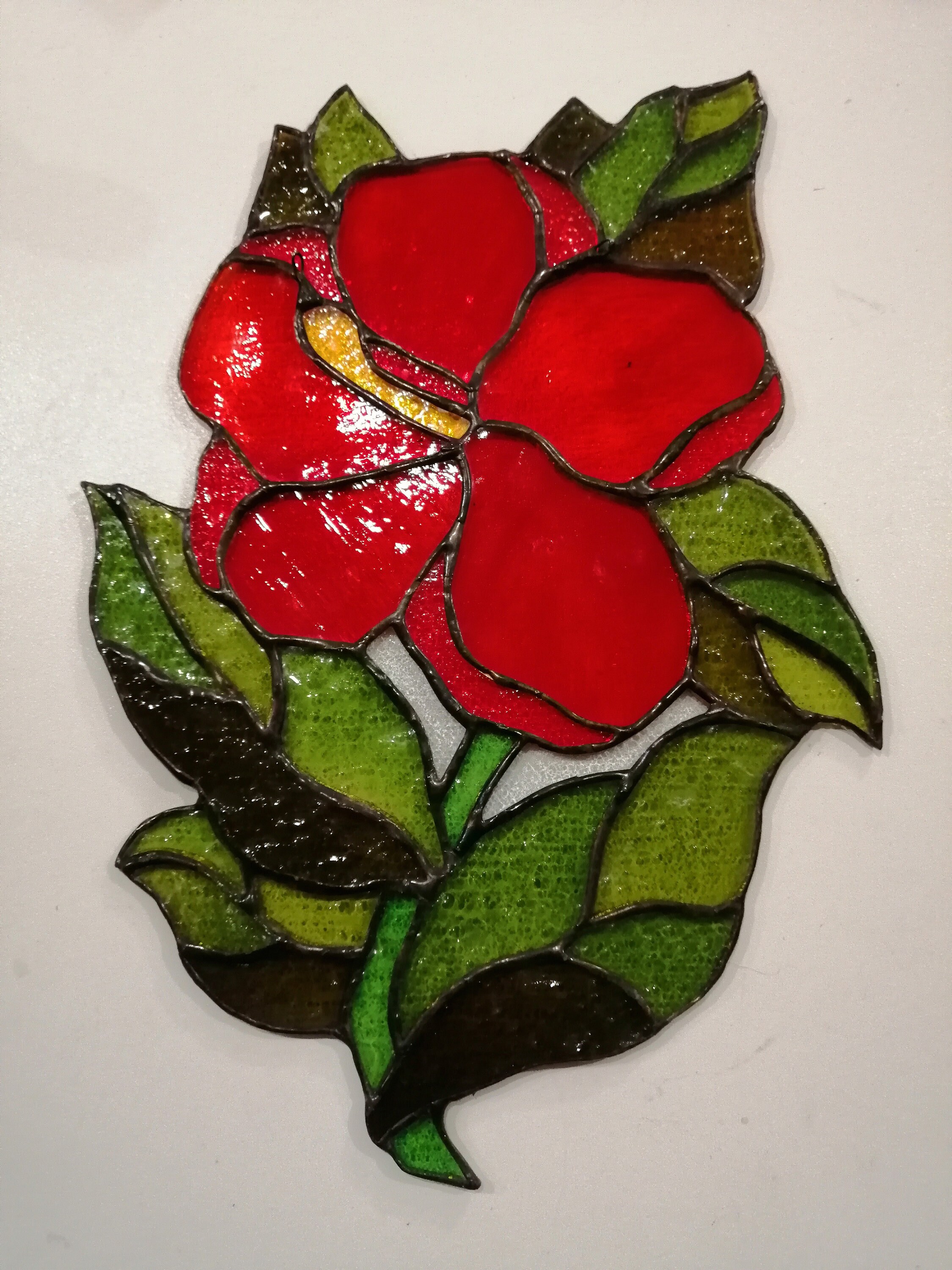 Hibiscus Flower Stained Glass Window Hanging Panel Suncatcher Etsy