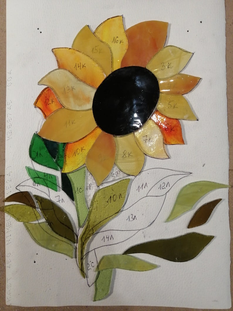 Sunflower Stained Glass Window Hanging Panel Suncatcher Home Etsy