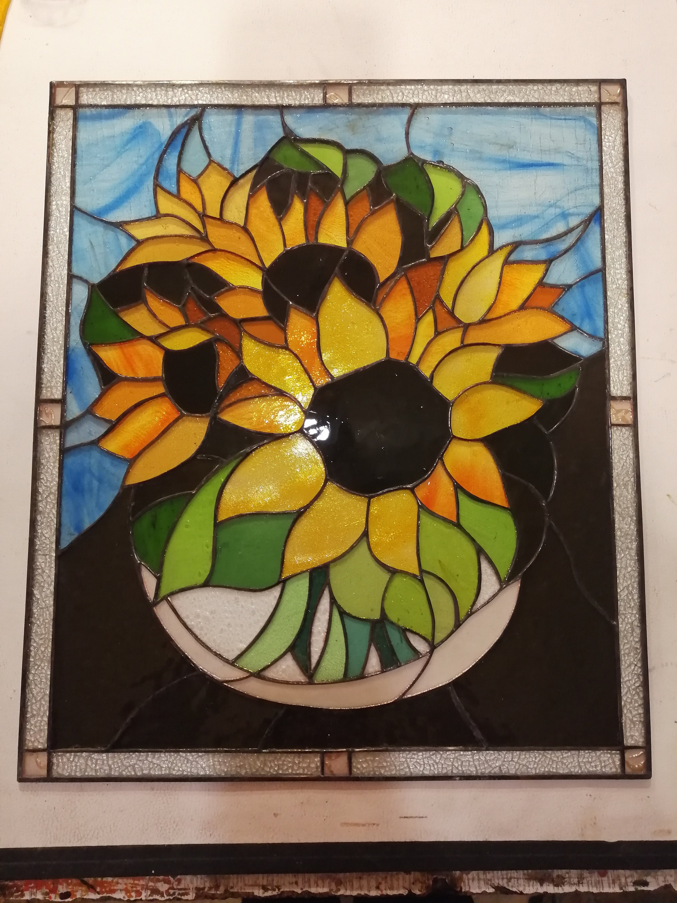Sunflowers in Vase Stained Glass Panel Suncatcher - Etsy