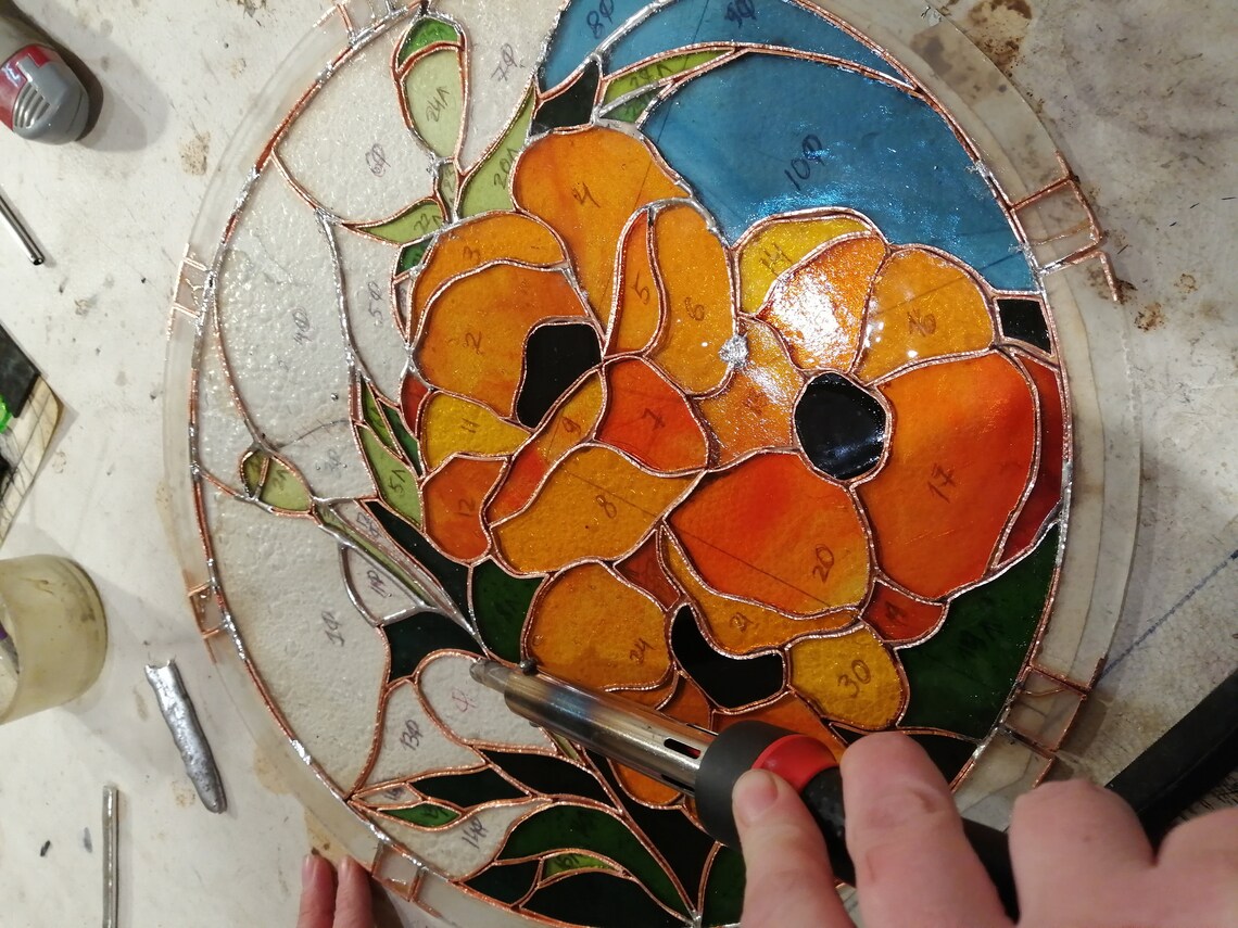 California Poppies Stained Glass Panel Suncatcher Etsy