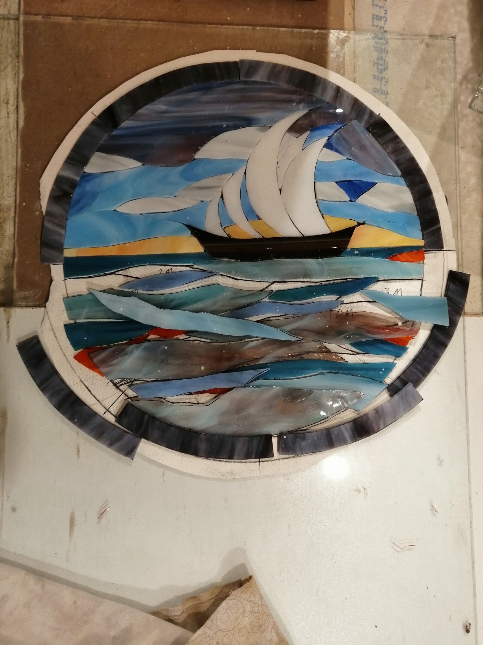 Sailboat Ship Stained Glass Panel Suncatcher Etsy