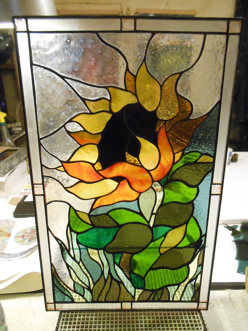 Sunflower Stained Glass Panel Suncatcher Etsy