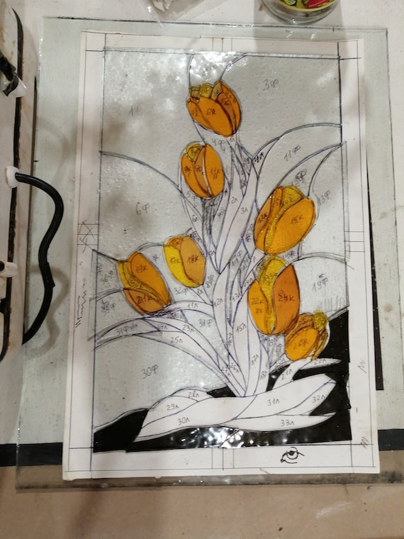 ステンドグラスパネル サンキャッチャー【チューリップの花束